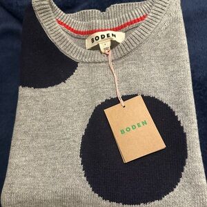Boden Womens Gray and Navy Crewneck Sweater